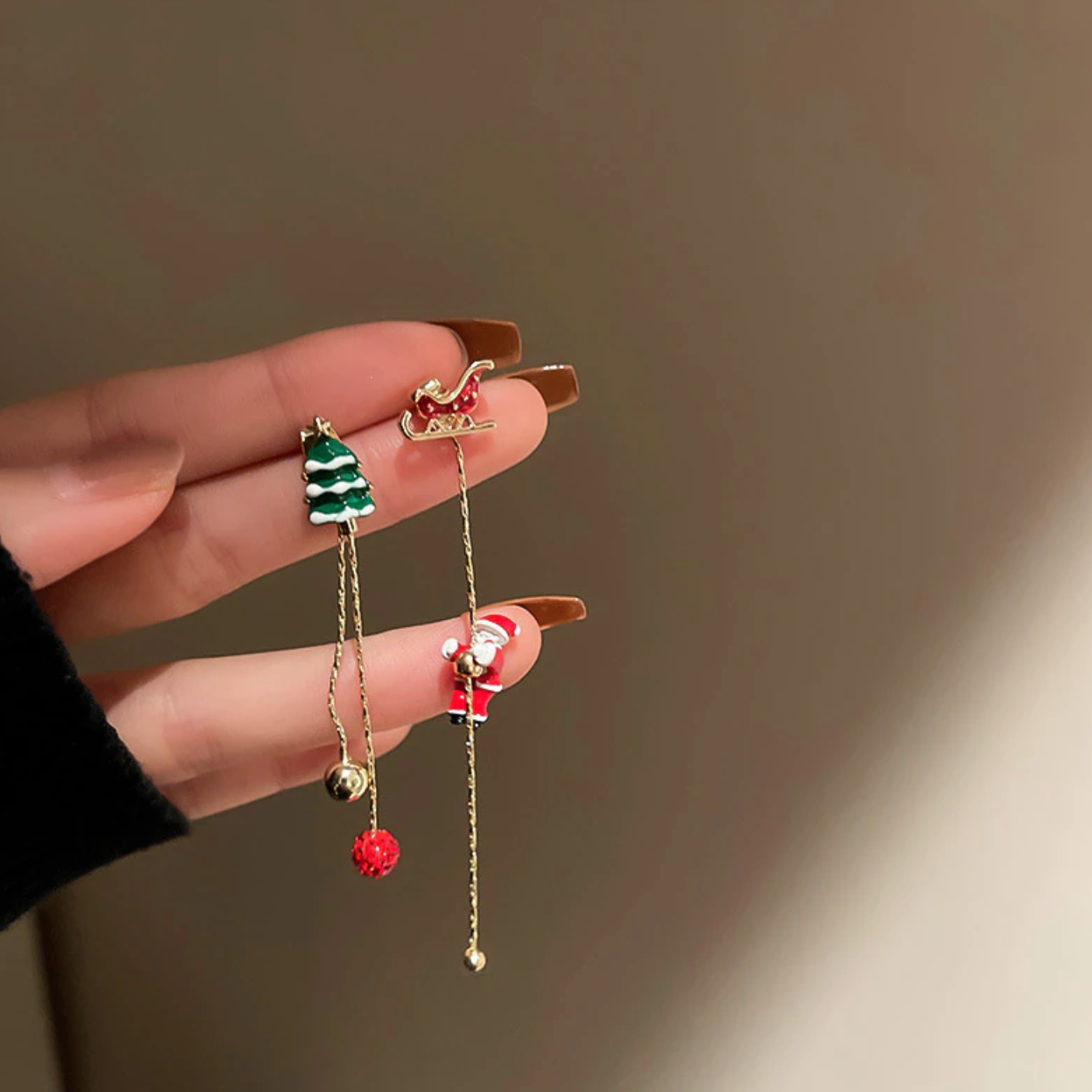 14K Gold Climbing Santa Claus Christmas Tree Earrings
